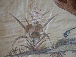 ANTIQUE CHINESE QING DYNASTY EMBROIDERY EMBROIDERED LARGE PEACOCK BANNER SIGNED 7