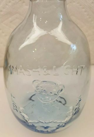 Vintage SHOEI Glass Soda Bottle Smash & Light Embossd Teddy Bear.  6 LT Blue Tint 3