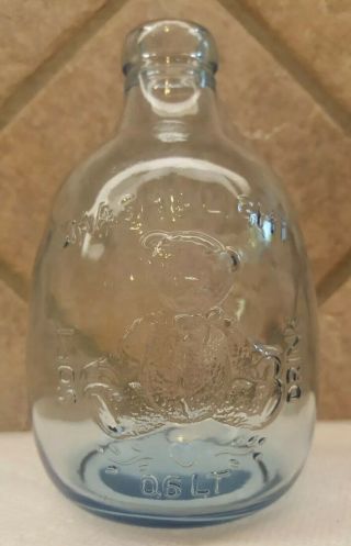 Vintage SHOEI Glass Soda Bottle Smash & Light Embossd Teddy Bear.  6 LT Blue Tint 4