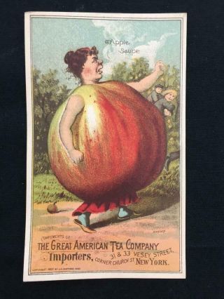 Victorian Store Trade Card Great American Tea Co 1887 Apple Baking Powder Ad