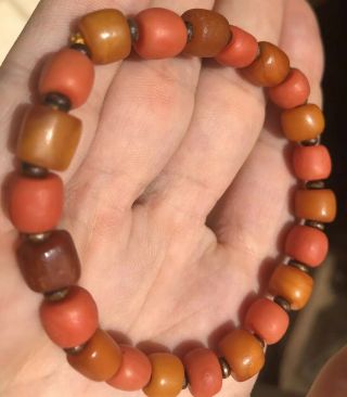 Antique Chinese Natural Baltic Amber And Undyed Old Natural Coral Beads Bracelet 2