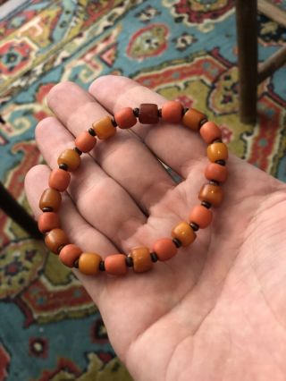 Antique Chinese Natural Baltic Amber And Undyed Old Natural Coral Beads Bracelet 3