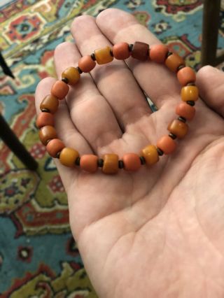 Antique Chinese Natural Baltic Amber And Undyed Old Natural Coral Beads Bracelet 4