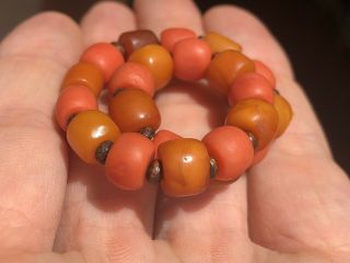 Antique Chinese Natural Baltic Amber And Undyed Old Natural Coral Beads Bracelet 5