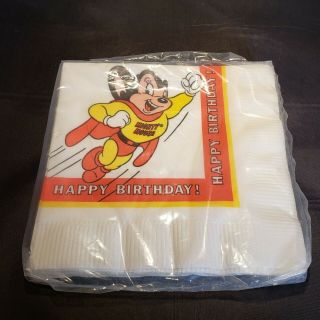 Vintage Mighty Mouse Happy Birthday Napkins In Package Nip Carlton