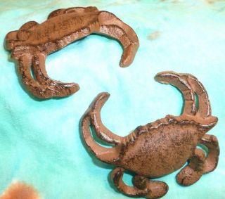 2 Cast Iron Crab Table Decor Figurines Paperweight Nautical Sea Life Coastal