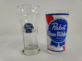 2 Vintage Pabst Blue Ribbon Beer Glasses