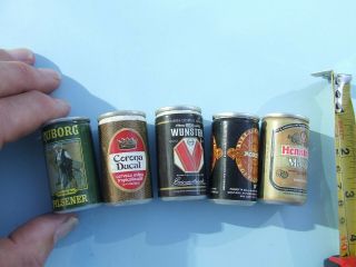 Vintage 5 Miniature 2 Inch High Tuborg/moretti/henninger Beer/lager Tins