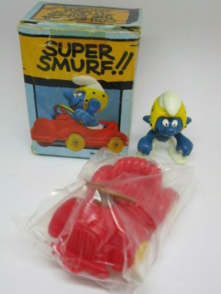 Smurfs 6507 Car Smurf Vintage Pvc Figurine Peyo Schleich