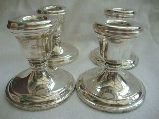 Antique Birmingham Sterling Solid Silver Set Of Four Table Dwarf Candle Holders