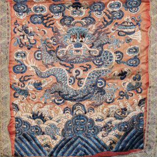 ANTIQUE QING DYNASTY CHINESE EMBROIDERED DRAGON SILK PANEL 2