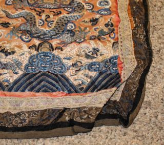 ANTIQUE QING DYNASTY CHINESE EMBROIDERED DRAGON SILK PANEL 5