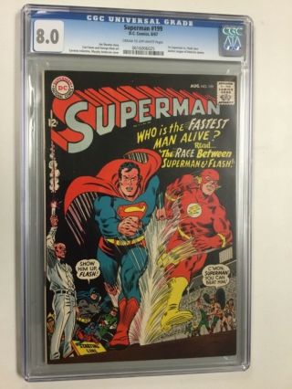 Superman 199 Cgc 8.  0 Vf Cream To Off - White Pages 1st Flash Vs Superman Race