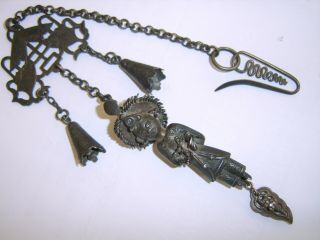 Antique Chinese Sterling Silver Chatelaine With God Figure Buddha Bells Very