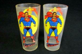 2 Vintage 1976 Superman Pepsi Drinking Glass Tumbler Series Dc Comics