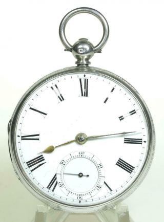 Solid Sterling Silver English Fusee Lever Pocket Watch 1859 Cleaned &