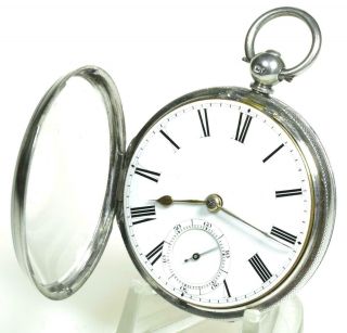 Solid sterling silver English fusee lever pocket watch 1859 cleaned & 6