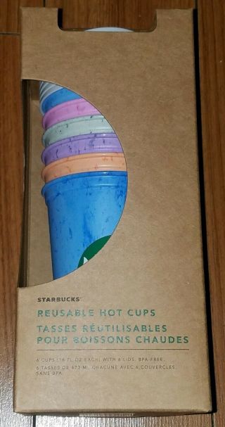 Starbucks Reusable Hot Cups Pack Of 6 W/lids Marble Summer 2019