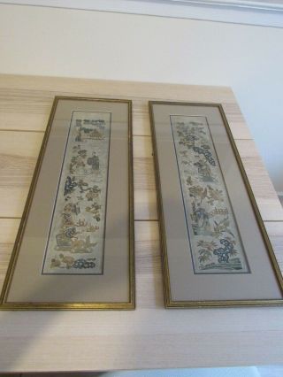 Antique Old Chinese Silk Embroidery Framed