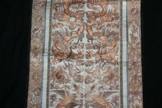 Rare Antique Chinese Silk Qing Dynasty Banner Hand Embroidery Dragon Gold Thread 4