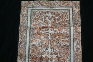 Rare Antique Chinese Silk Qing Dynasty Banner Hand Embroidery Dragon Gold Thread 5