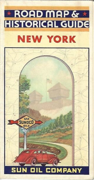 Vintage 1935 Sunoco Pictorial Road Map York Long Island Buffalo Rand Mcnally