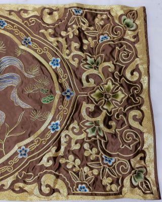 Antique vintage Chinese Embroidered Silk Robe Panel Gilt Thread Textile Fish 4