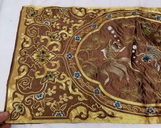 Antique vintage Chinese Embroidered Silk Robe Panel Gilt Thread Textile Fish 5