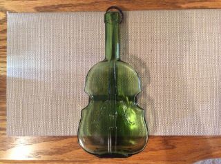 Vintage Depression Glass Violin Bottle With Metal Hanger,  Green
