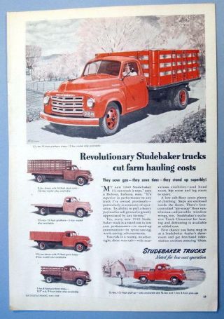 8x11 1949 Studebaker Truck Ad Revolutionary To Cut Farm Hauling Costs