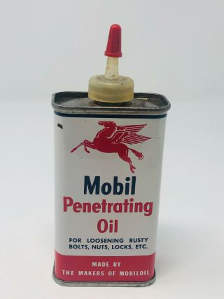 Vintage Tall Spout Socony Mobil Penetrating Oil Can 4 Oz - Household Oiler Tin