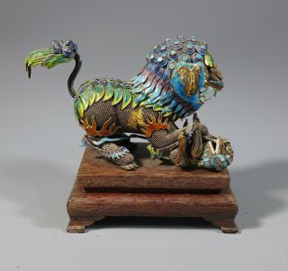Vintage Chinese Filigree Silver & Enamel Lion Shishi Dog Of Foe Ornament