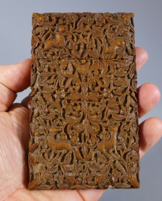 Antique Anglo Indian Indo Persian Carved Sandalwood Card Case
