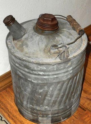 Vintage Galvanized Metal Kerosene/gas/oil Can J&l Ware Cap 2 Gallon.  Wood Handle