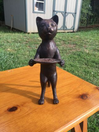 Vintage Metal Cat Figurine,  Cat Butler Statue,  Vintage Cat Candle Holder Tray.
