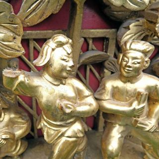 Chinese Cultural Revolution Carved Gold Gilt & Red - Family Musicians - 10