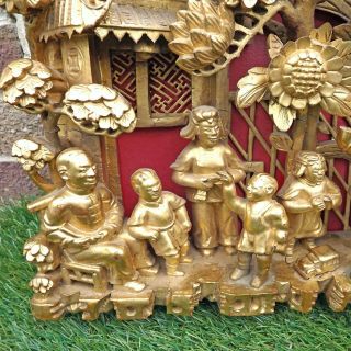 Chinese Cultural Revolution Carved Gold Gilt & Red - Family Musicians - 2