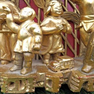 Chinese Cultural Revolution Carved Gold Gilt & Red - Family Musicians - 5