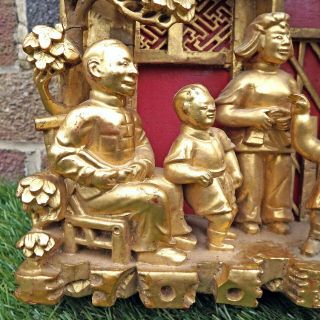 Chinese Cultural Revolution Carved Gold Gilt & Red - Family Musicians - 6