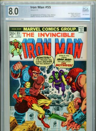 1973 Marvel Iron Man 55 1st Appearance Thanos & Drax Pgx 8.  0 Ow - W Cgc It