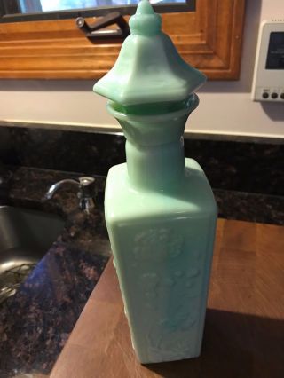 Vintage 1972 Jim Beam Milk Glass Jade Green Teal Liquor Decanter Bottle