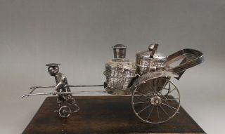 A Very Fine Chinese Early 20c Export Silver Rickshaw Condiment Set - Republic