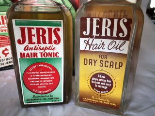 Set of 2 Vintage JERIS Hair Tonic & Oil Barber Bottles FULL NOS,  Double Boxes 3