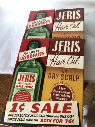 Set of 2 Vintage JERIS Hair Tonic & Oil Barber Bottles FULL NOS,  Double Boxes 5