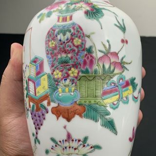 Colorful Antique Early 20th Century Chinese Porcelain Vase With Precious Objects 6