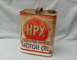 Hpx Motor Oil Can 2 Gallon Vintage Jd Streett St Louis Mo Man Cave Rusty 11 1/2 "