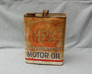 HPX Motor Oil Can 2 Gallon Vintage JD Streett St Louis MO Man Cave Rusty 11 1/2 
