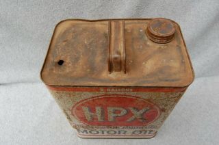 HPX Motor Oil Can 2 Gallon Vintage JD Streett St Louis MO Man Cave Rusty 11 1/2 