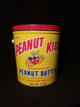 Vintage 5lb.  The Peanut Kids Peanut Butter Tin / Pail Vintage Suffolk Va