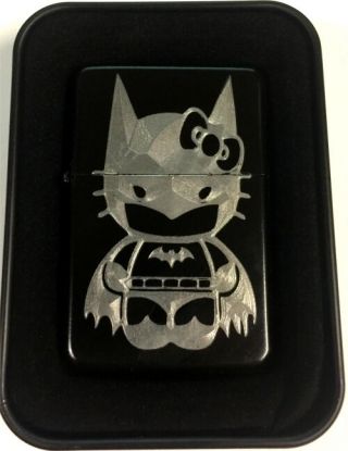 Hello Kitty Batman Black Engraved Cigarette Gift Lighter Len - 0188